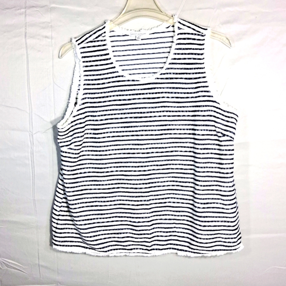 Green Envelope Women's 2X Baggy Black And White Summertime Striped Blouse/Tank